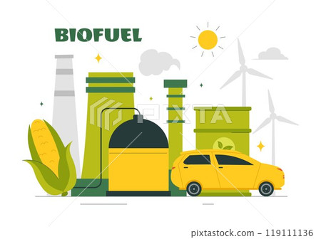 Biofuel Life Cycle of Natural Materials and Plants with Green Barrels and Biogas Production Energy in a Flat Cartoon Background Vector Illustration Biofuel Life Cycle of Natural Materials and Plants with Green Barrels and Biogas Production Energy in a Flat Cartoon Background Vector Illustration 119111136