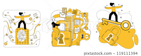 Data storage vector illustration. The concept data storage is intricately woven into fabric cyberspace Robust data storage practices fortify foundations internet tech services Informational harmony Data storage vector illustration. The concept data storage is intricately woven into fabric cyberspace Robust data storage practices fortify foundations internet tech services Informational harmony 119111394