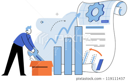 Business development, data analysis. Man financier marketer analyzing growth charts. Increase sales and skills. People analytics. Monitoring investment. Finance report graph. Information and diagrams 119111437