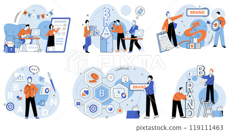 Brand building vector illustration. Brand strategy, roadmap, charts journey brand building through dynamic markets Brand identity, mosaic, creates visual and emotional tapestry in process brand Brand building vector illustration. Brand strategy, roadmap, charts journey brand building through dynamic markets Brand identity, mosaic, creates visual and emotional tapestry in process brand 119111463