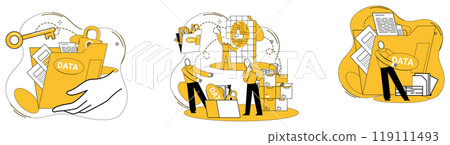 Data storage vector illustration. Technology marvels in intricate dance data storage and seamless information access Data protection measures ensure sanctity information within data base Data storage vector illustration. Technology marvels in intricate dance data storage and seamless information access Data protection measures ensure sanctity information within data base 119111493