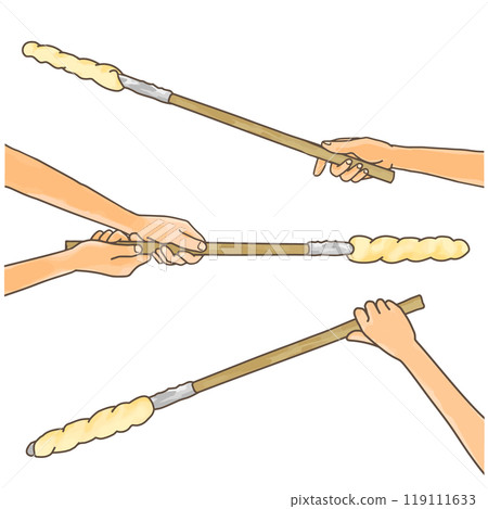 烘烤前手持麵包棒的插圖集 119111633