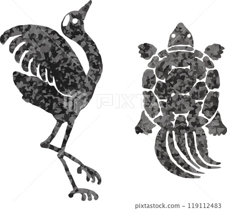 Crane and turtle, Japanese style, woodblock print, stamp, paper cutting, hand-drawn illustration 119112483