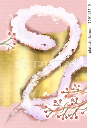 A gorgeous and auspicious hand-drawn illustration of snakes, mountain ginger, and gold leaf - New Year's material 119112549