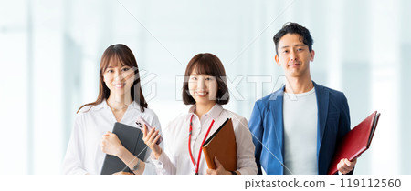 Business teamwork image of three men and women standing side by side Business teamwork image of three men and women standing side by side 119112560