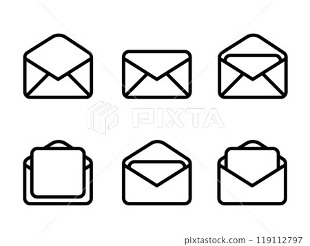Envelope mail email icon set collection open closed outline line style simple message symbol communication 119112797
