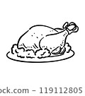 Handwritten Christmas chicken monochrome 119112805