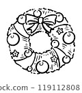 Handwritten Christmas wreath monochrome 119112808
