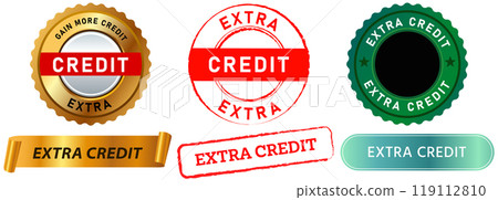 Extra credit colorful stamps badge offer plus point finance chance emblem sticker grunge texture ribbon design icon set collection Extra credit colorful stamps badge offer plus point finance chance emblem sticker grunge texture ribbon design icon set collection 119112810