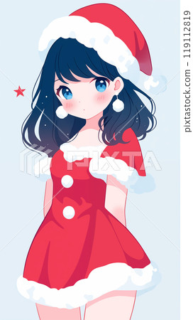 手绘动漫可爱的圣诞节女孩插画 119112819