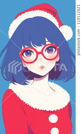 手绘动漫可爱的圣诞节女孩插画 119112821