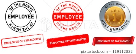 Employee of the month emblem appreciation awards best worker medal stamp colorful sticker grunge texture design icon set collection 119112822