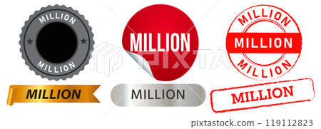 Million emblem colorful badge ribbon grunge stamp watermark money viewers commercial use sticker design set icon colorful 119112823