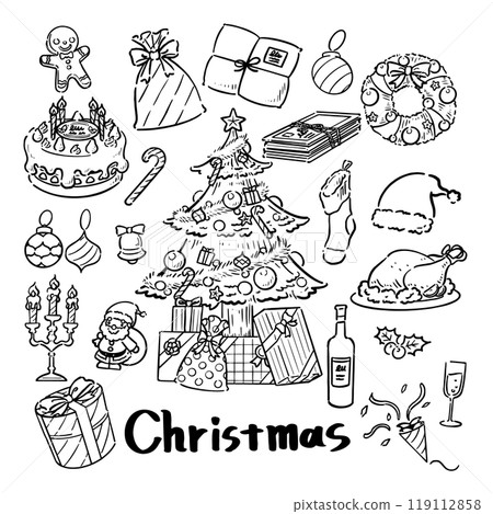Handwritten Christmas set monochrome Handwritten Christmas set monochrome 119112858