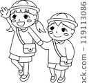 幼兒園兒童舉手行走，單色 119113086
