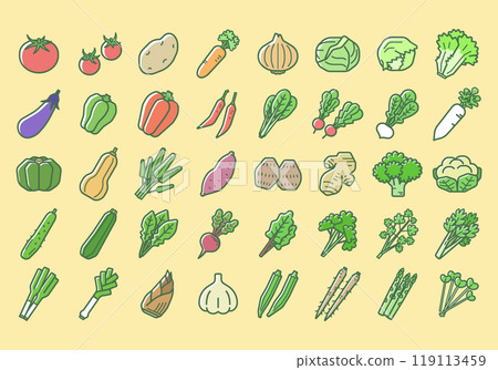 Simple vegetable illustration set (line drawing & color) 119113459