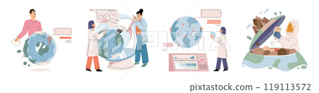 Science. Vector illustration. Analysis research findings helps to identify trends and patterns Scientists investigate underlying mechanisms behind observed phenomena Education plays vital role 119113572