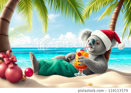 戴著聖誕帽的無尾熊 — 熱帶海灘上的聖誕樂趣 119113579
