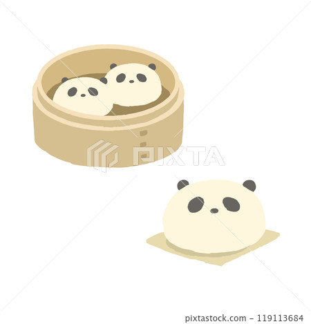 竹蒸籠裡的熊貓包子一套 竹蒸籠裡的熊貓包子一套 119113684
