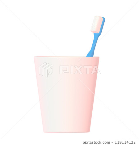3D illustration of a white cup with a toothbrush inside 3D illustration of a white cup with a toothbrush inside 119114122