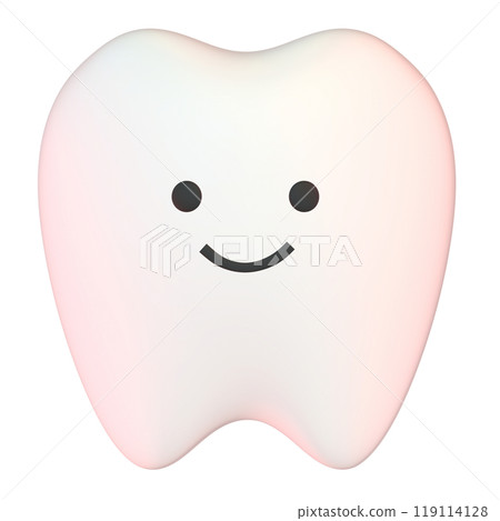 3D illustration of a white-toothed character with a face seen from the front (smiling) 119114128