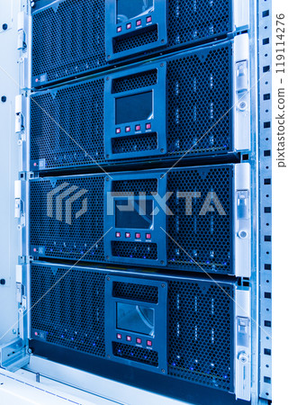 Server rack inside data center room 119114276