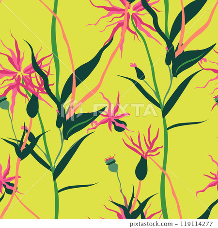 Tropical Pink Flowers Pattern vector Tropical Pink Flowers Pattern vector 119114277