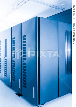 server cabinets inside data center room server cabinets inside data center room 119114289