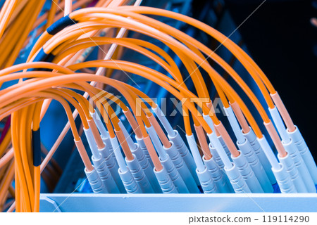 fiber optic cables connected into main data switch 119114290