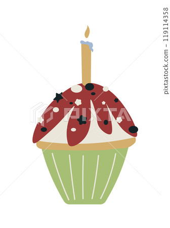 Christmas Cupcake With Candle Illustration 119114358