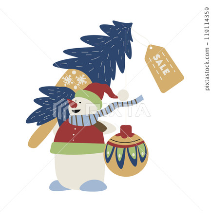 Snowman Holding Christmas Ornament Art 119114359
