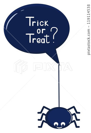 A postcard with a funny spider. The phrase Trick or treat. 119114538
