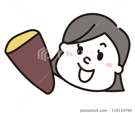 紅薯橫截面和微笑的日本女孩的秋季圖像插圖素材 119114790