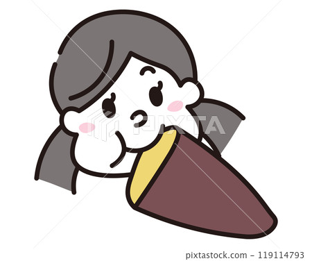 微笑的日本女孩吃地瓜的秋季形象插畫素材 119114793