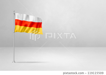 South Ossetia flag isolated on white concrete wall background 119115509