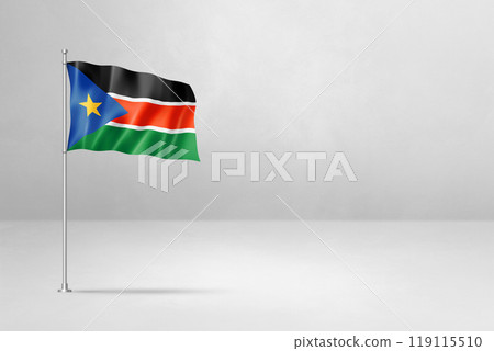 South Sudan flag isolated on white concrete wall background 119115510
