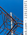 Rope jungle gym, vertical position, against a clear, blue sky without a single cloud 119115971