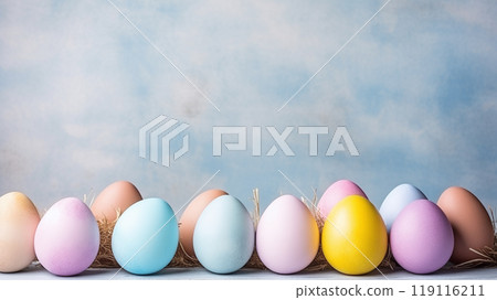 Easter eggs on a blue concrete background, Easter background Easter eggs on a blue concrete background, Easter background 119116211