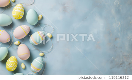 Easter eggs on a blue concrete background, Easter background 119116212