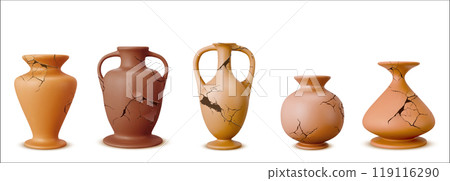 Broken ancient clay vessel. 119116290