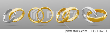 Gold and silver couple ring. 3d marriage jewelry 119116291