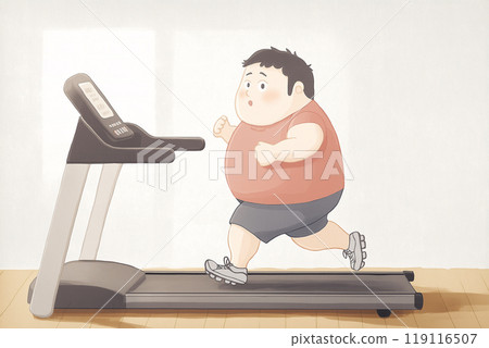 A chubby man running on a treadmill 119116507