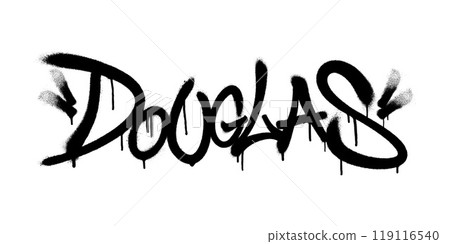 Sprayed Douglas name with overspray in black over white. Vector illustration. Sprayed Douglas name with overspray in black over white. Vector illustration. 119116540