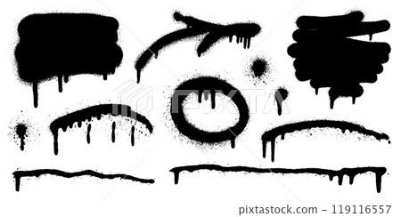 Set of graffiti spray banner. Vector spray paint shapes with smudges Set of graffiti spray banner. Vector spray paint shapes with smudges 119116557