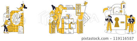 Data integration vector illustration. Combine data, alchemy, transforms isolated facts into cohesive narrative Combination, fusion, creates mosaic insights within realm information 119116587