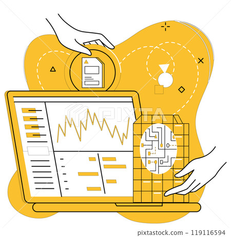 Data science vector illustration. The digital system is intricate maze where data scientists navigate toward progress Research and development blossom under nurturing care data science methodologies 119116594