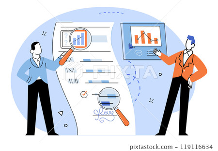 Competitors analysis vector illustration. Competitors, chess pieces, strategically positioned, undergo meticulous analysis for triumphant business move Analysis, detective, unravels intricate threads Competitors analysis vector illustration. Competitors, chess pieces, strategically positioned, undergo meticulous analysis for triumphant business move Analysis, detective, unravels intricate threads 119116634
