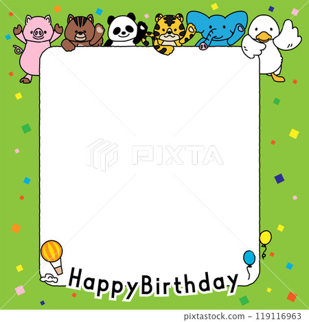 Message frame C celebrating birthdays from cute animals Message frame C celebrating birthdays from cute animals 119116963