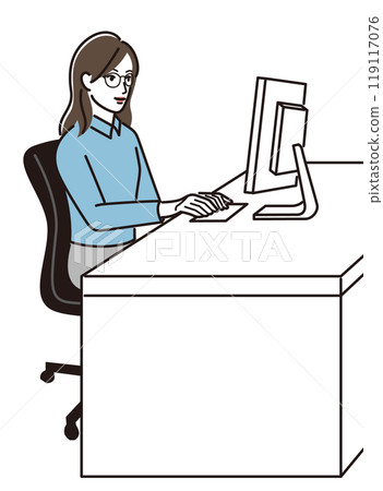 woman operating a computer woman operating a computer 119117076