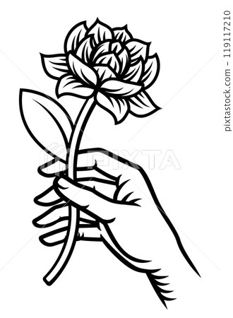 Hand Holding Flower Vintage Woodcut Tattoo Style Hand Holding Flower Vintage Woodcut Tattoo Style 119117210